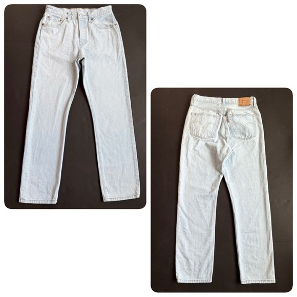 Levis 501 Button Fly Denim Jeans Womens 4 27" x 30" Inseam Classic Straight Leg - Picture 1 of 11